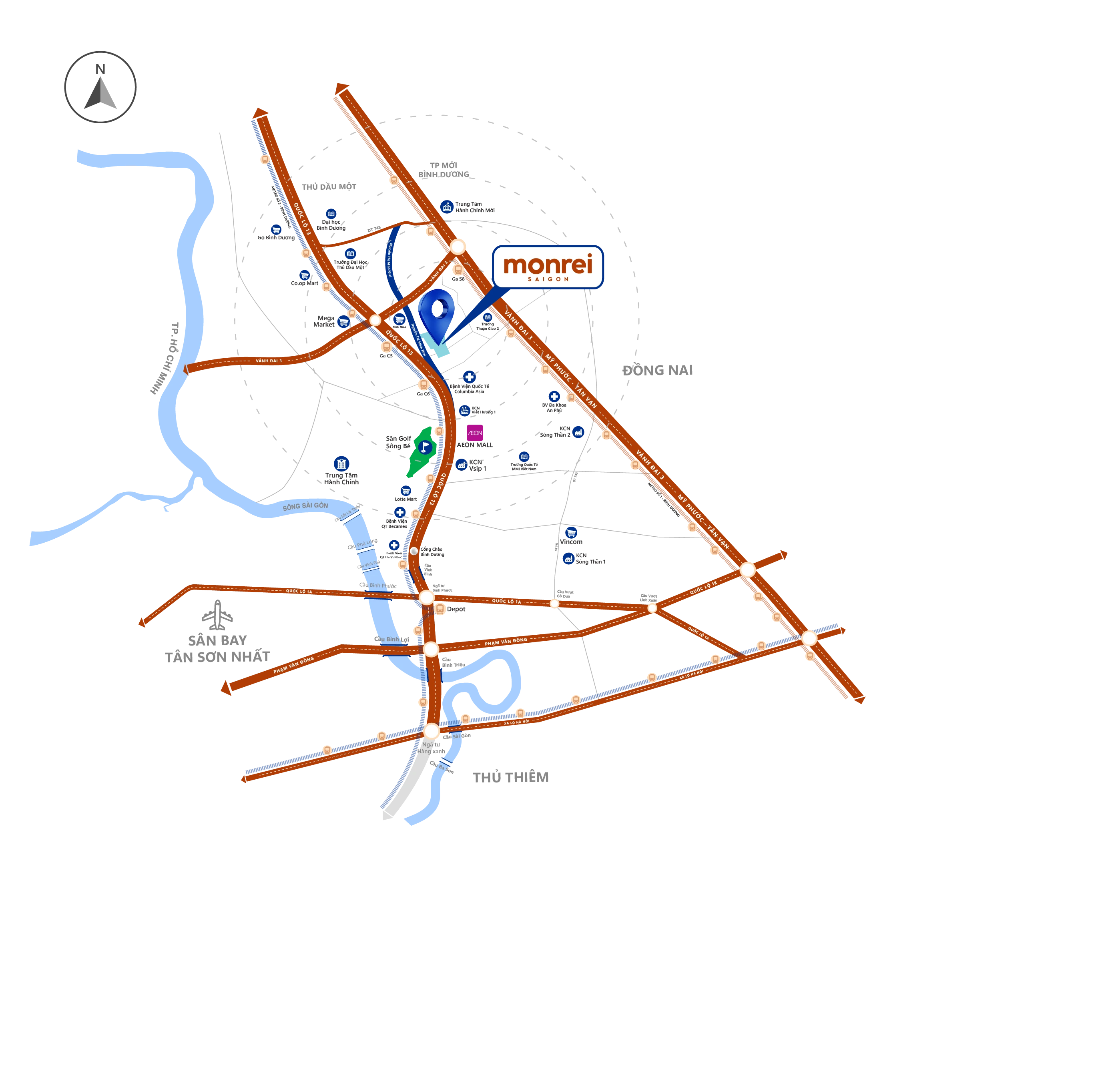 Bản đồ kết nối Monrei Saigon — Thuận An, Bình Dương